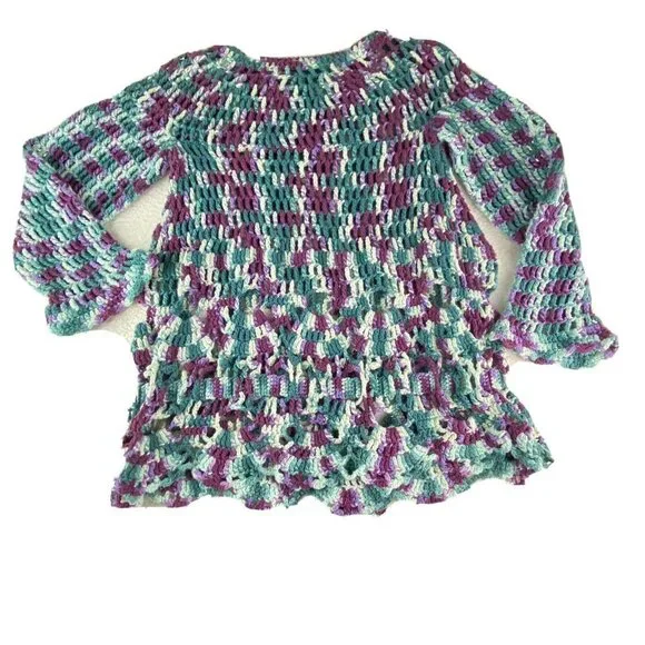Handmade Crochet Sweater Top Women S Multicolor Boho Festival‎ Hippie Fairycore - Picture 5 of 13
